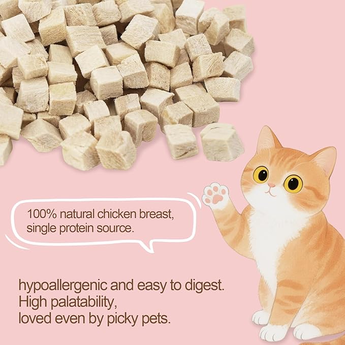 Freeze Dried Chicken Treats for Cats & Dogs, 100% Chicken Breast, High Protein Grain Free Pet Treats, Natural Healthy Snack & Food Topper for Training, 3.5 oz