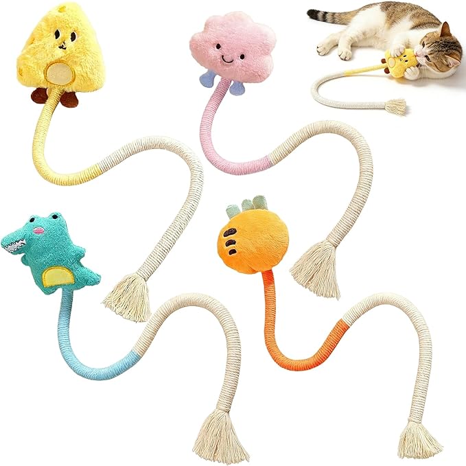 Shudyear 4 Pack Cat Chew Rope Toys, Cotton Cat Rope Toy for Biting and Kicking, Durable Interactive Cat Toy for Indoor Cats Kittens & Adult Cats