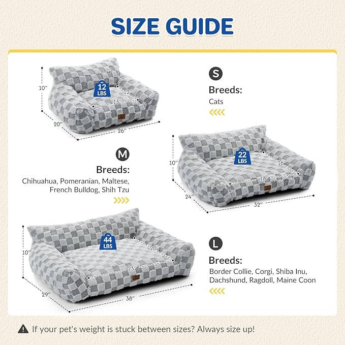 ABCPET Cat Bed Cats Couch for Puppy and Kitten, Fluffy Pet Couch Small Dog Sofa Bed, Supportive Cat Sofa for Indoor Cats, Washable Cover & Non-Slip, 26 inch, Grey