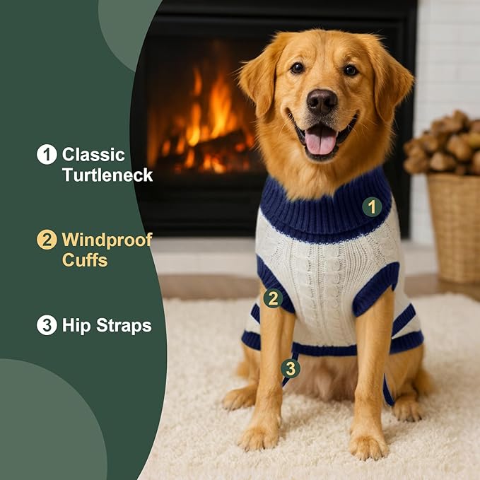 Dog Sweater Knitted for Small to Large Dogs Boy Girl, Classic Turtleneck Dog Christmas Sweaters, Warm & Soft Pet Clothes for Winter (Love Blue, 2XL)