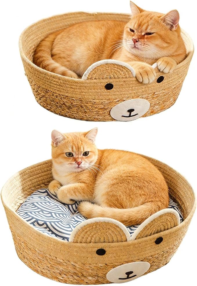 2pcs Weaving Cat Nests, Safe and Secure Pet Nest, 35x35x13cm, Cute Pet Bed for Indoor Cats Couch, Cat Bed Basket, Stylish and Functional Pets Furniture, for Lounging, Napping, Or Hiding