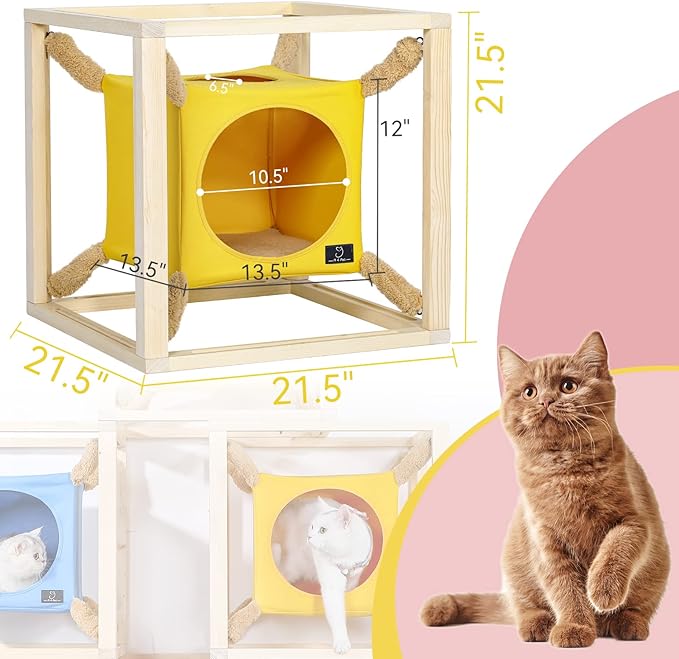 A4Pet Stackable Cat Cave, Modern Cat Tree for Large Cats, Wood Cat Tower Cat Condo Cat House Cat Hammock for Indoor Cats