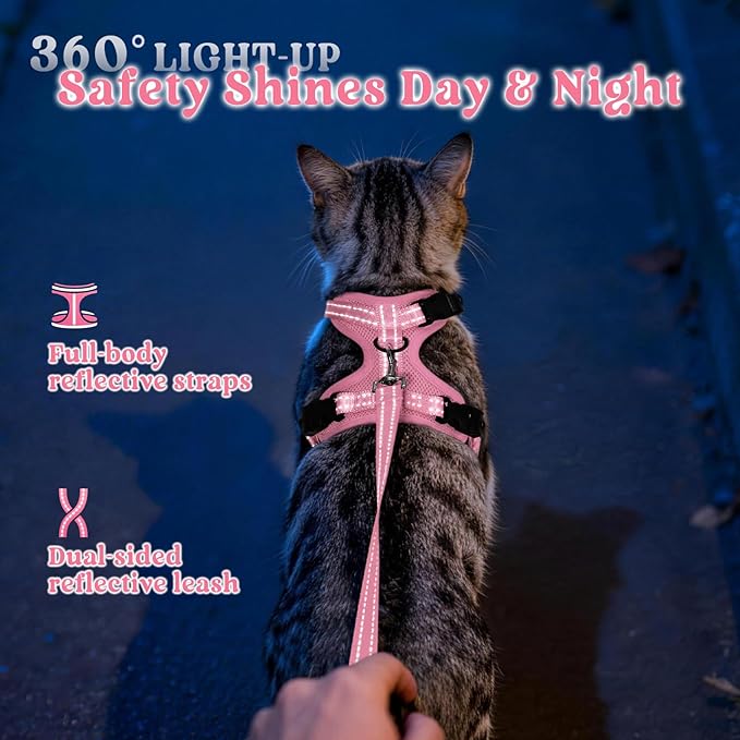 rabbitgoo Cat Harness and Leash, Escape Proof Vest with 3 Adjustable Buckles, Soft Comfortable Kitten Harness, Easy to Wear, Reflective for Safe Outdoor Walking, XS, Pink