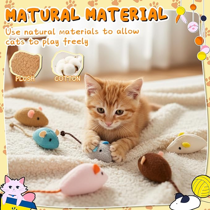 Leitee 12 Pack Cat Toys Bulk Plush Cat Mice Fish Toys Set Mouse Dog Toy for Indoor Kittens Puppies to Eliminate Boredom, Multicolored, Not Filled Catnip(Plush Fish)