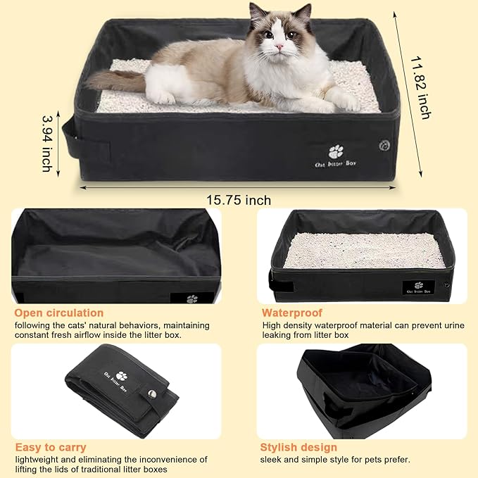 Cat Carrier with Litter Box, Cat Travel Carrier Soft Sided & Foldable Travel Litter Box for Cats, Fit for Cats or Kittens Up to 20 lbs, 17'*11.8'*11.8' inch Pet Carrier Bag, Camping & Traveling Black
