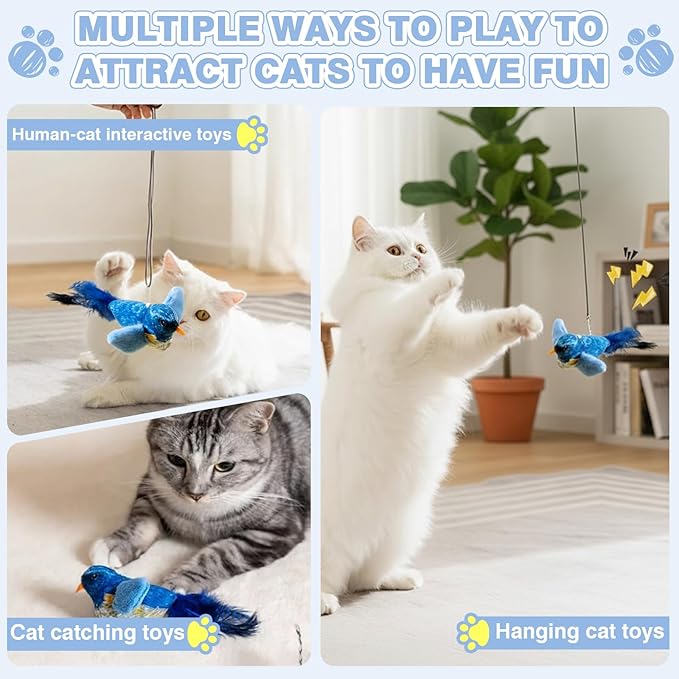 2-Pack Realistic Chirping Bird cat Toy - Soft Interactive Plush Bird Toy Infused with Catnip，Cat Enrichment Toys for Indoor Cats(Physical Sound, RedGreen)
