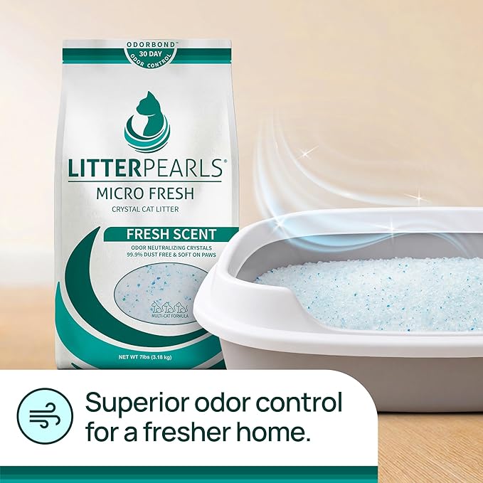 Litter Pearls Micro Fresh Scented Non-Clumping Crystal Cat Litter with Odorbond, 7 lb