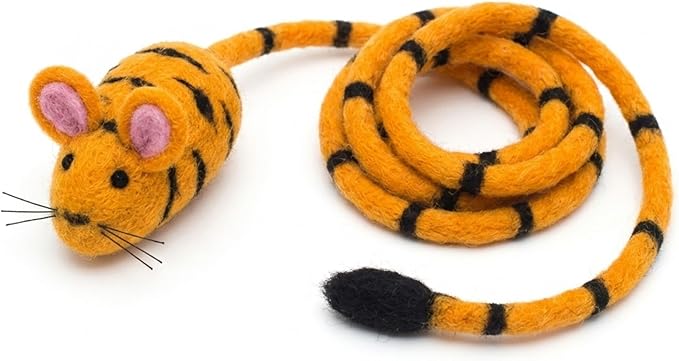 Glaciart One Felt Mouse Cat Toy – Soft Fuzzy Enrichment 100% Natural Wool - Interactive Catnip Play Cat Toy Set - Safe for Pets, Non-AZO Colored Dyes - 100” Long