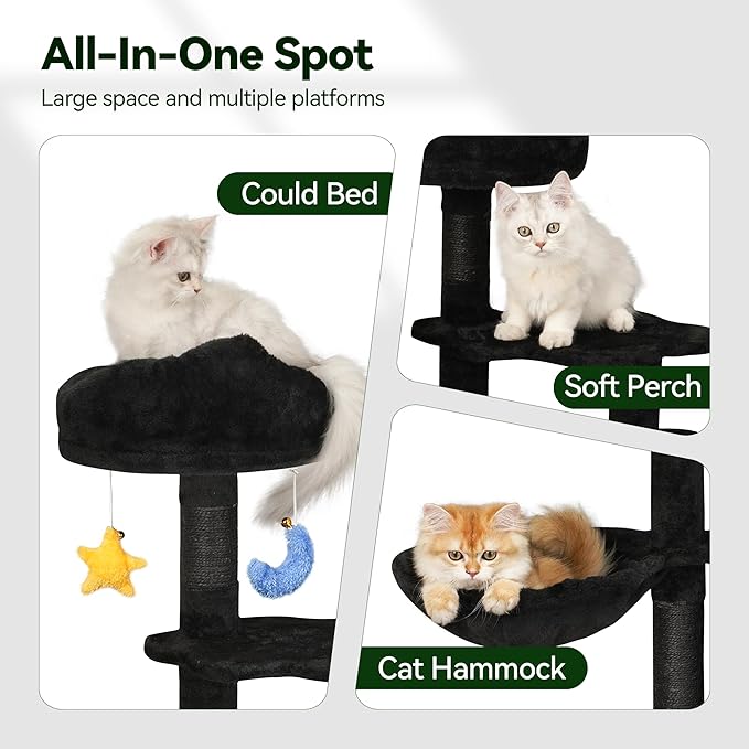 Meecal Gothic Black Cat Tree for Indoor Kittens & Small Cats Under 6 Months 9lbs, 43-Inch Cute Cat Tower with Scratching Post, Cat Condos, Cozy Hammock, Unique Perch & Dangling Toy