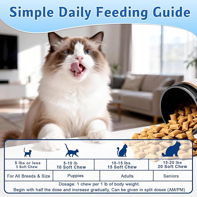 Cat Vitamins Crunchy&Creamy Chews-15 in 1 Cat Multivitamin Treat,Taurine for Cats Immune,Digestive,Skin&Coat,Joint,Heart & Brain with Fish Oil,DL-Methionine,Probiotics of All Breeds Ages,500 Counts