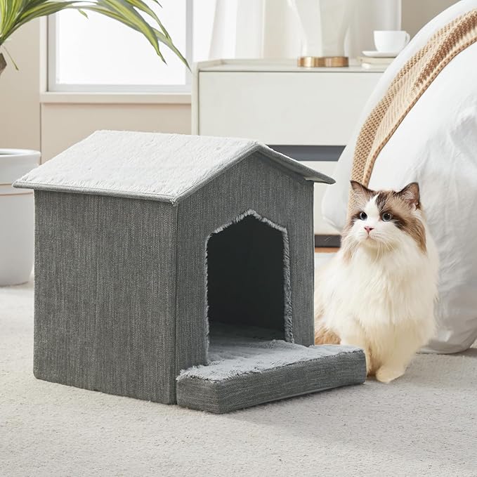 Cat Beds for Indoor Cats,Cat Houses,Cat Cave with Orthopedic Cushion,Foldable Cat Condos,Hideaway,Shelter,Gray Cat Tent for Small Dogs and Rabbit,Squirrel