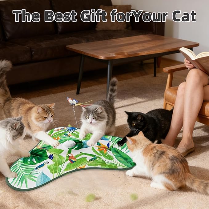 Interactive Cat Toys for Indoor Cats,Hide and Seek Cat Toys with Moving Concealed Wand Feather,Mouse Squeaky,Rechargeable Touch Activated Cat Kitten Toy for Indoor Bored Adult Cats(Green)