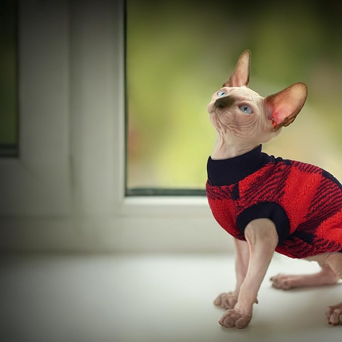 PUMYPOREITY Christmas Sweater for Cats, Winter Warm Cat Sweater - Super Soft & Elastic Knit with Plush Fleece, Easy-On Cozy Cat Outfit for Indoor/Outdoor,Red, S