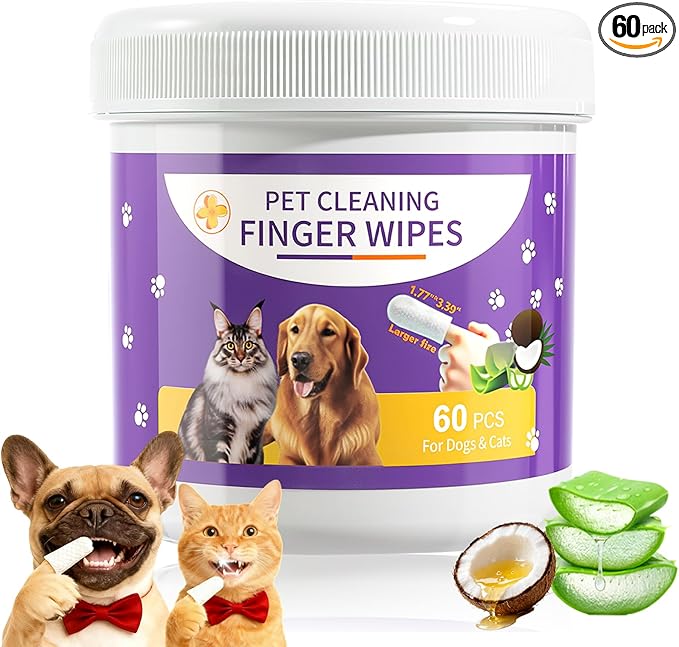 MeCids Dogs Dental Cleaning Finger Wipes 60PCS Pet Teeth Cleaning Tool Teddy Pet Small Dog Cat Cleaning Supplies