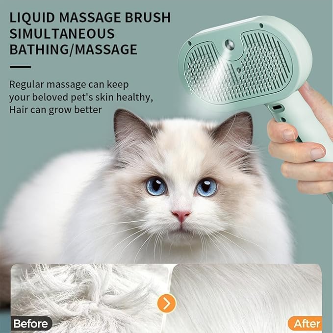 Pet Spray Grooming Brush, Cat & Dog Hair Removal Comb, Electric Mist Deshedding Tool, Self-Cleaning Pet Brush for Shedding, Tangles & Flying Fur Control (Blue)