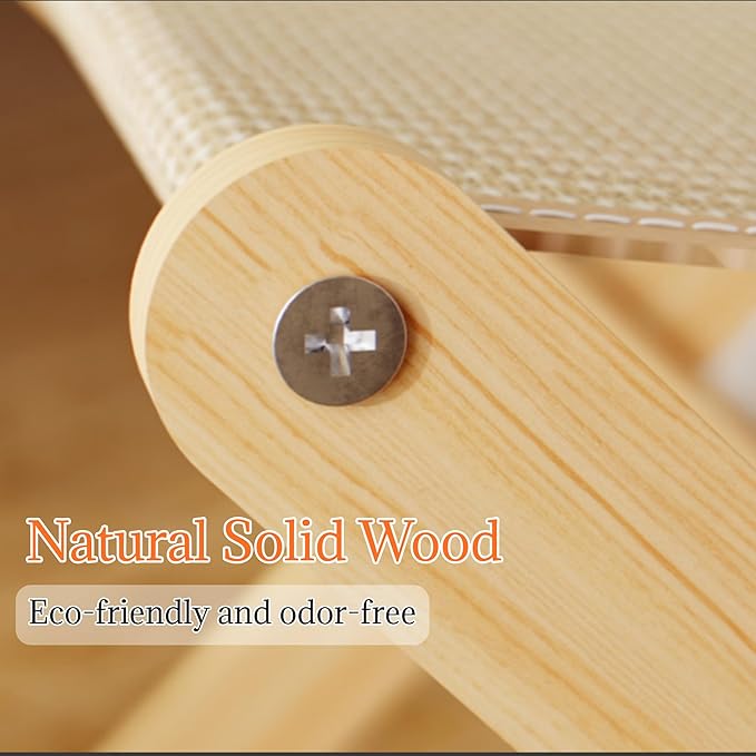 Cat Bed, Foldable Double Layer Cat Hammock X-Shape Solid Wood Cat Perch with Sisal Scratching Pad, 52x35x30cm No Assembly Cat Condo for Indoor