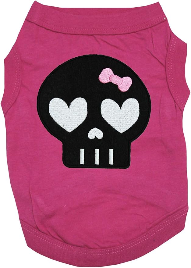 Petitebella Black Skull Face Puppy Dog Shirt (Hot Pink, X-Large)