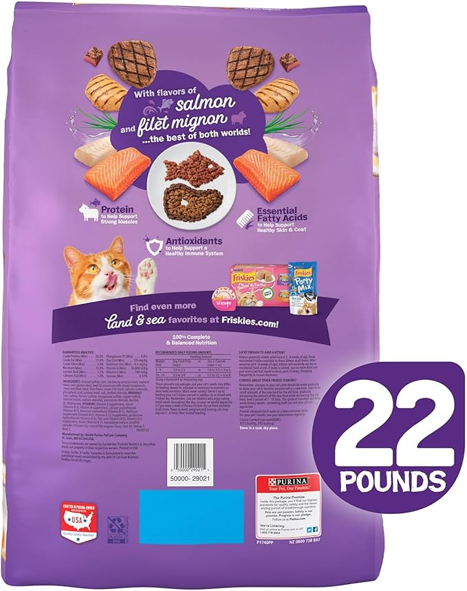 Dry Cat Food Surfin & Turfin Favorites 22 lb. Bag, Essential Fatty Acids to Help Support Healthy Skin and Coat