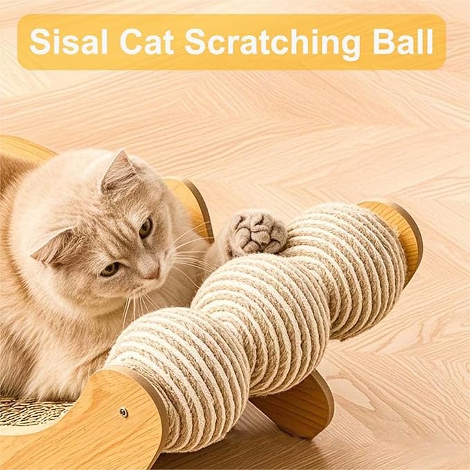Sisal Cat Scratcher Bed,Extra Large Solid Cat Scratching Board Couch Scratcher Cardboard with Sisal Ball,26.8 Inch Hammock Lounger for Indoor Cats, Furniture Protector
