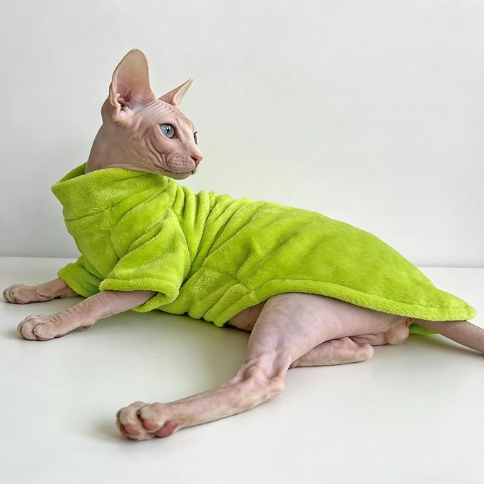 Sphynx Cat Clothes Sweaters, Sphynx Hairless Cat Clothes for Cats Only, Warm Sphinx Kitten Apparel Outfits Pajamas for Cornish Rex and Devon Rex,Christmas Halloween Costume, Green,L