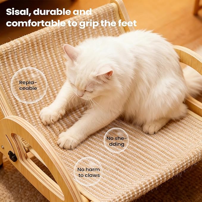 Cat Scratcher Sofa, Adjustable Backrest with Wooden Frame, 43.5x43x27cm, Wooden Cat Scratching Bed, Kitten Scratching Sofa, Furniture and Floor Protection Design, for Indoor Kittens and Cats