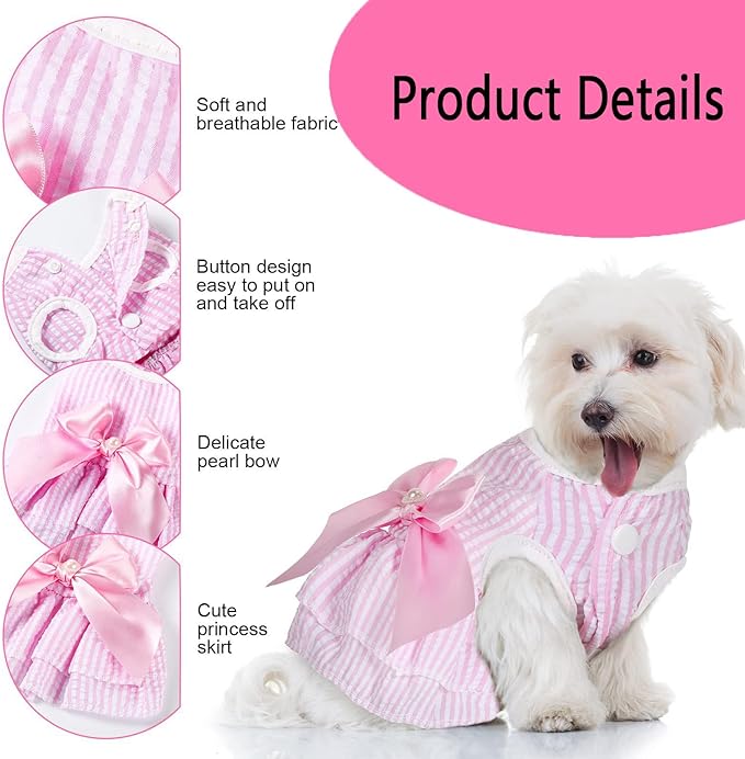 Qiansail 2Pcs Dog Dresses, Puppy Summer Clothes Cute Pet Girl Princess Dress Sweet Bow Knot Skirt Female for Puppy Kitten (M)