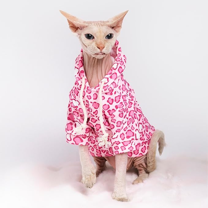 Sphynx Cat Clothes, Cat Hoodie for Hairless Cats, Cornish Rex and Devon Rex (Pink Hoodie, L(6.5-8lbs))