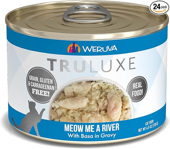 Weruva Truluxe Cat Food, Meow Me A River with Basa in Gravy, 6oz Can, Pack of 24