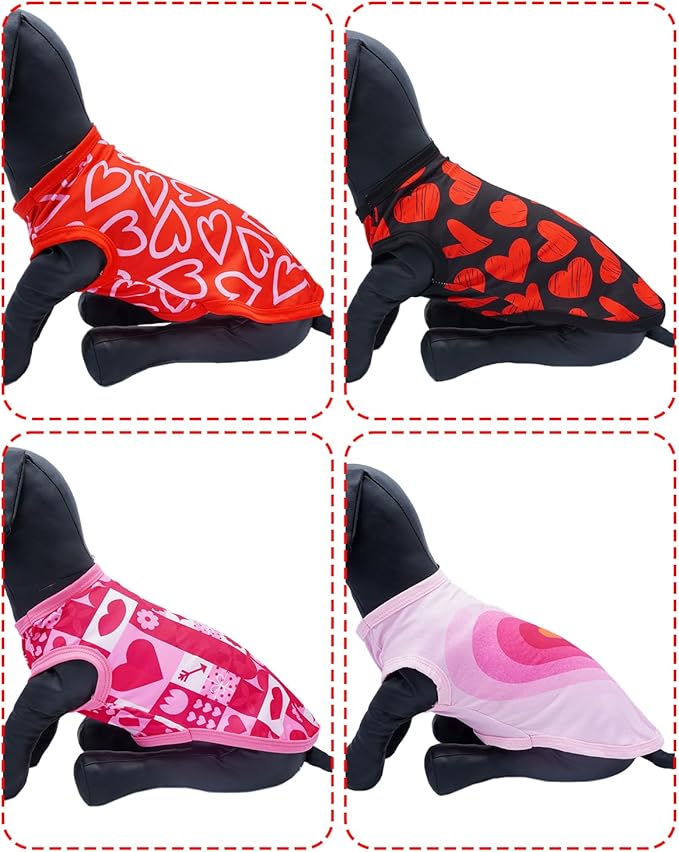 PET SHOW 4 Pack Valentines Day Dog Shirts for Extra Small Doggies Tank Top Tee Red Pink Love T-Shirts Pets Holiday Party Sleeveless Vest Cats Kittens Puppy Clothes Boys Girls(X-Small)