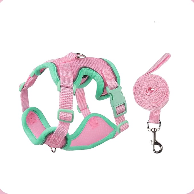Cat Harness and Leash Set for Walking – Escape-Proof Reflective Vest for Cats and Small Dogs, Adjustable Soft Air Mesh with Pressure-Reducing Design, 4.92ft (Green & Pink, XL)
