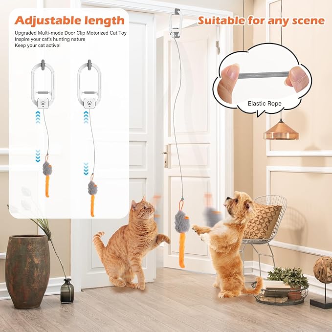 Interactive Cat Toy, Rechargeable Electric Cat Teaser, Hanging Door cat Toy, 2 Motion Modes (360° Spin & Irregular Jumping), Smart Auto Cat Toy for Exercise & Fun, Grey