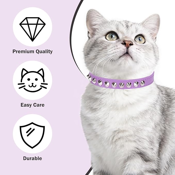 Leather Cat Collars for Boy Girl Cats with Bell and Safety Elastic Belt, Personalized Rivets Stud Adjustable Safe Buckle Collar with Skull Charm for Kitty Small Pets, Halloween Cat Collar