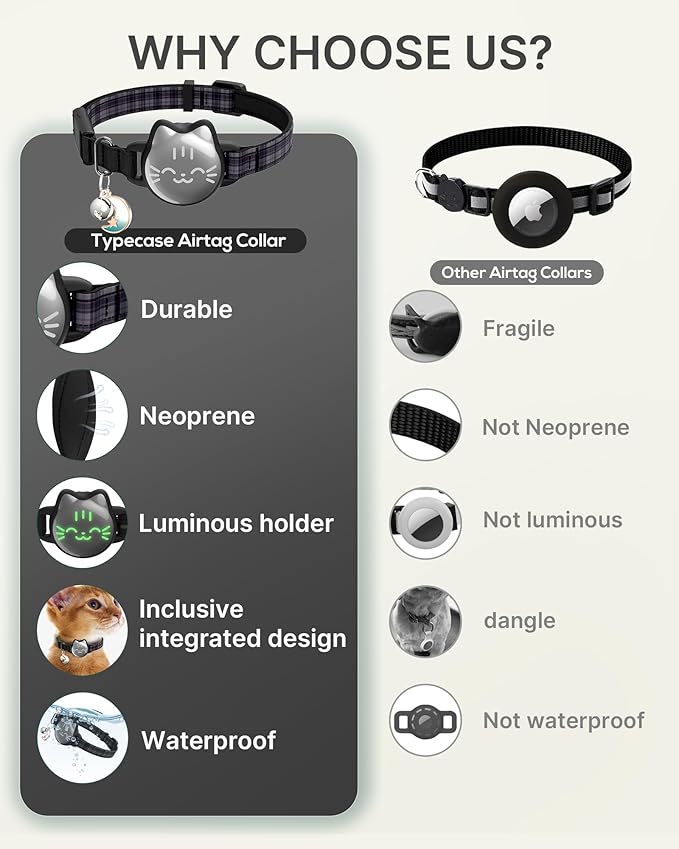 Waterproof Airtag 2nd & 1st Cat Collar, Breakaway Cat Airtag Collar with Luminous & Reflective Fish Pattern, Lightweight Kitten Collars for Apple Air tag, Hidden GPS Tracker Holder for Cats, Kittens