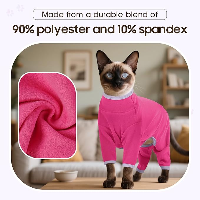 DENTRUN Cat Clothes for Hair Control with Hair Sticky Fabric - Soft Recovery Suit & Breathable Lint-Resistant Cat Sweater for Cats Only, Kitten Onesie Pajamas, XXL, Bright Pink