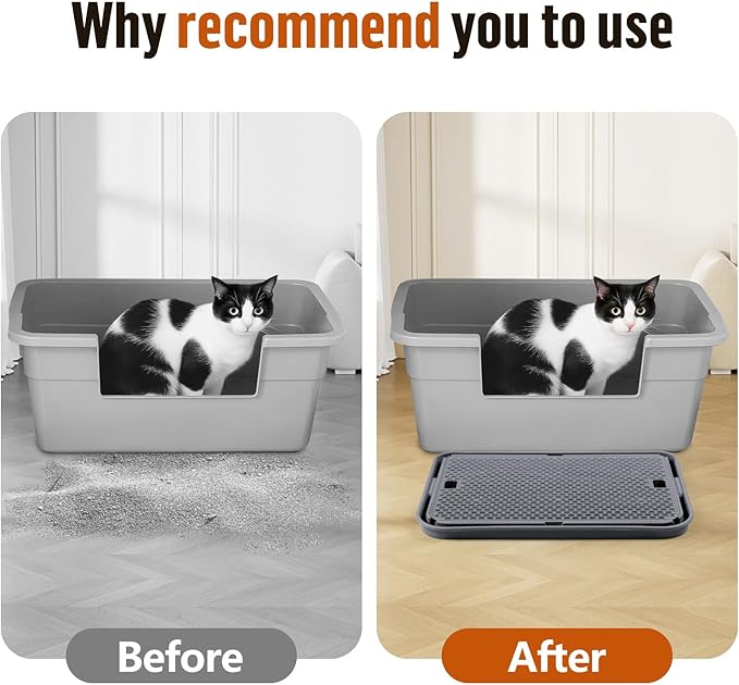 Large Cat Litter Box Step Mat, 16.5"x11.2" Cat Ramp Stairs, Cat Litter Catcher for Self-Cleaning Litter Box, Cats Pedal Step Stool Ideal for Kitten & Older Cats (Dark Grey)