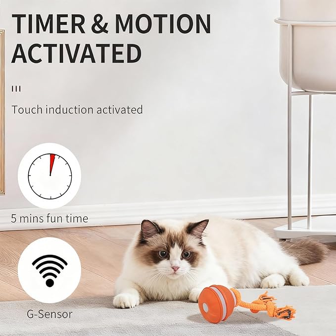 Interactive Dog & Cat Toys for Small Dogs and Indoor Cats - Automatic Moving Ball with Chirping Sound, Motion Activated Self Play Toy to Entertain Bored Pets, Easter Basket Essentials (1 Orange)