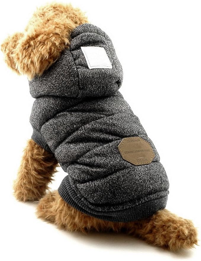 Fleece Dog Hoodie Winter Coat for Small Boy Dog Cat Puppy Cotton Hooded Jacket Chihuahua Clothes Grey XL
