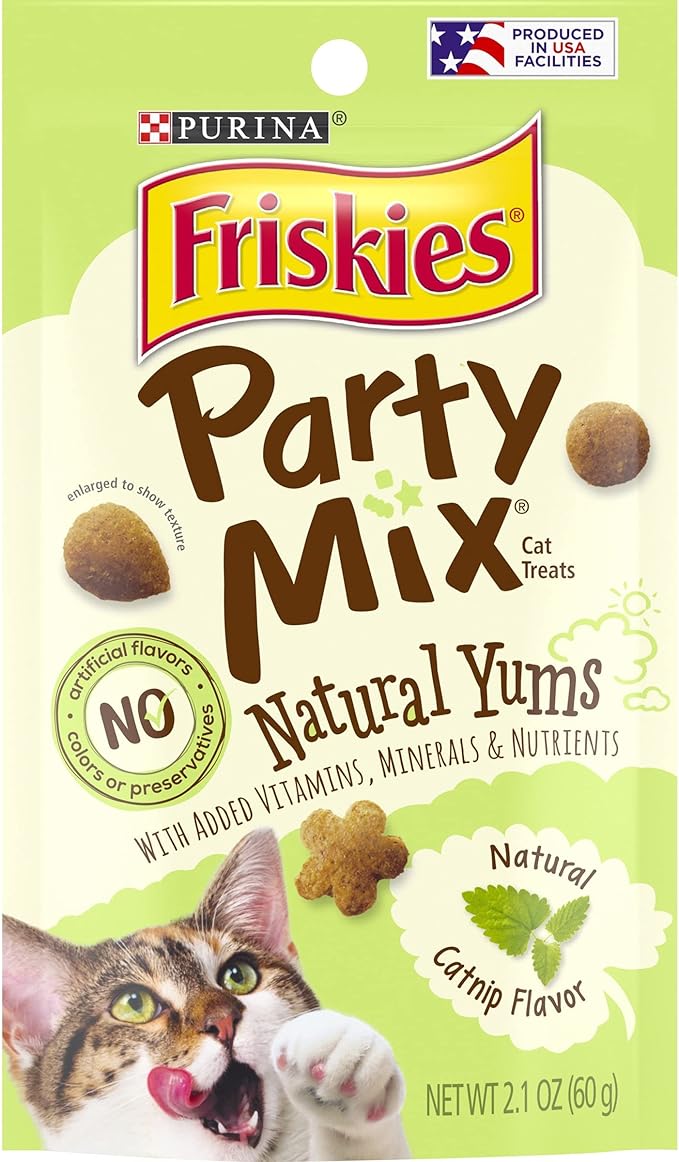 Purina Friskies Party Mix Cat Treats (Natural YUMS Catnip, 2.1 Ounce (Pack of 6))