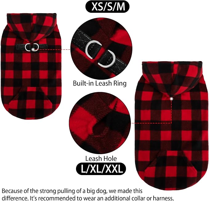 EXPAWLORER Dog Hoodie Fleece Sweater Vest, Hooded Dog Sweatshirt Fall Winter Pet Clothes with Leash Ring, Sleeveless Warm Cozy Puppy Clothing for Cat Small Medium Large Dogs Girl Boy, Red XS
