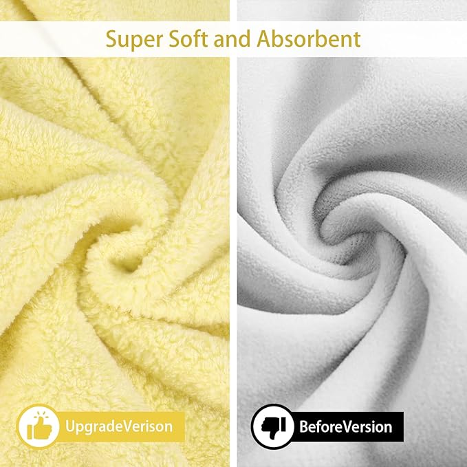 Pet Bathrobe Towel Dog Cat Drying Coat Super Absorbent Cute Dogs Bath Towel Hooded Robe Adjustable Collar & Belly Strap for XSmall to XLarge Pets (Yellow, Large)