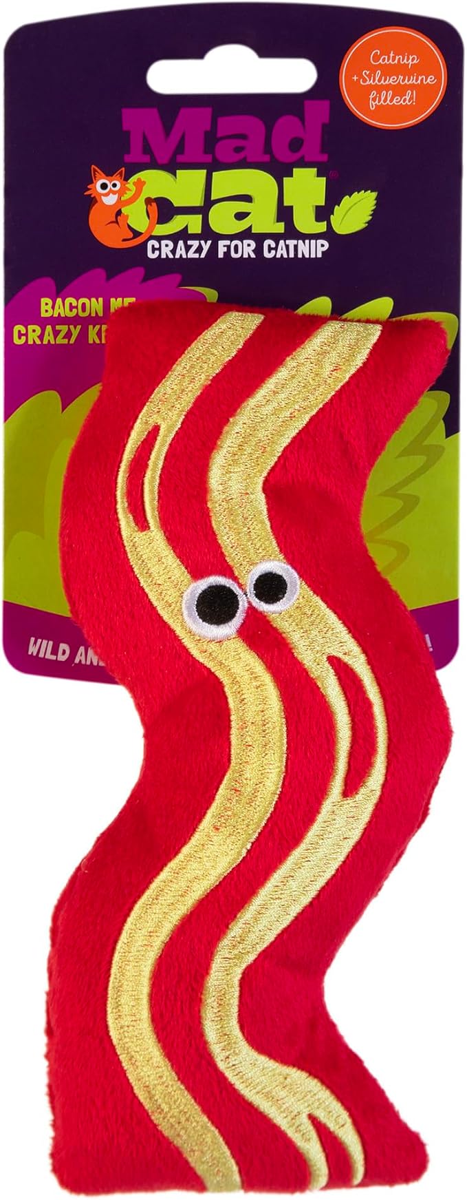 Mad Cat Bacon Kicker with Catnip & Silvervine Cat Toy, Pack of 1