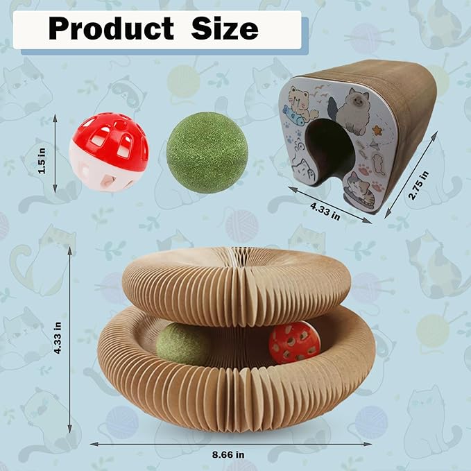 Magic Organ Cat Scratch Toy Kitty Kurlz Cat Toys with Bell and Catnip Balls Cat Puzzle Toy Foldable and Changeable Shape Cat Toy Accordion Ultimate Interactive Kitten Toys for Indoor Cats