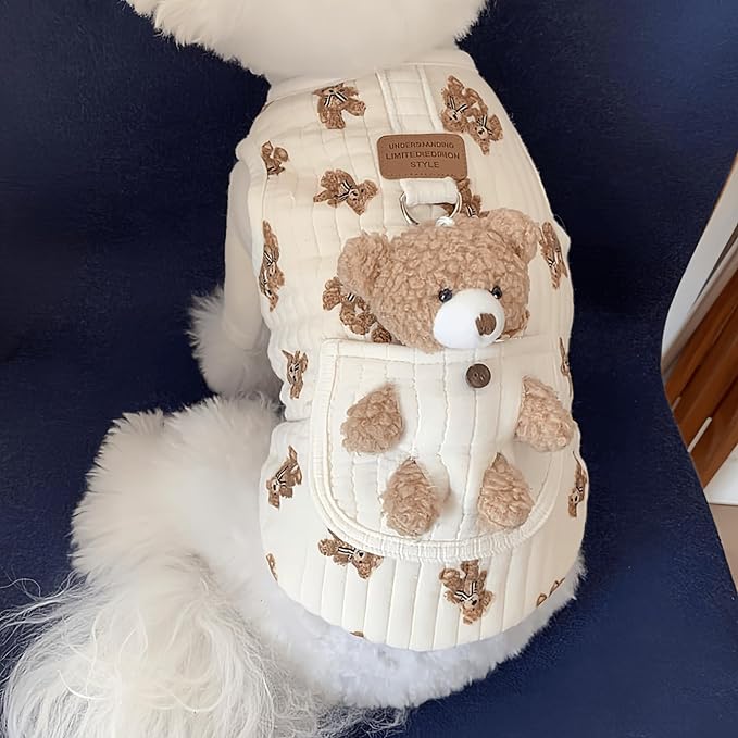 Cute Pet Apparel Plush Bear Pattern Cartoon Dog Clothes All Season Sleeveless Puppy Kitten Pullover Soft Skin-Friendly (White1, S (2.2-4.4lbs))