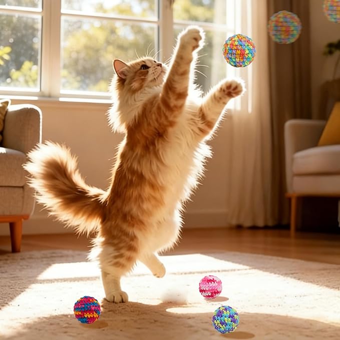 4 PCS Cat Toys Balls with Bells 4.5cm Colorful Cat Balls with Bells Soft Cat Cats Interactive Ball Toy for Cats Kitten Indoor Outdoor Playing Chewing Scratching