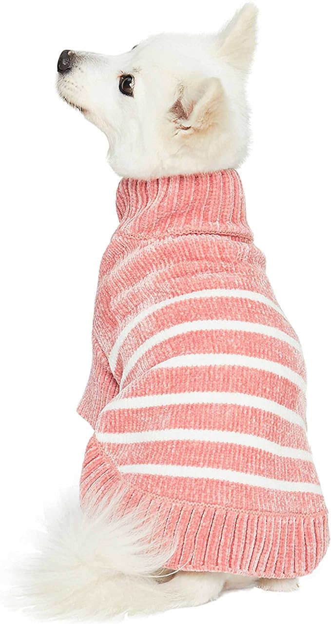 Blueberry Pet Cozy Soft Chenille Classy Striped Dog Sweater in Dusty Rose, Back Length 22", Pink Clothes for Dogs