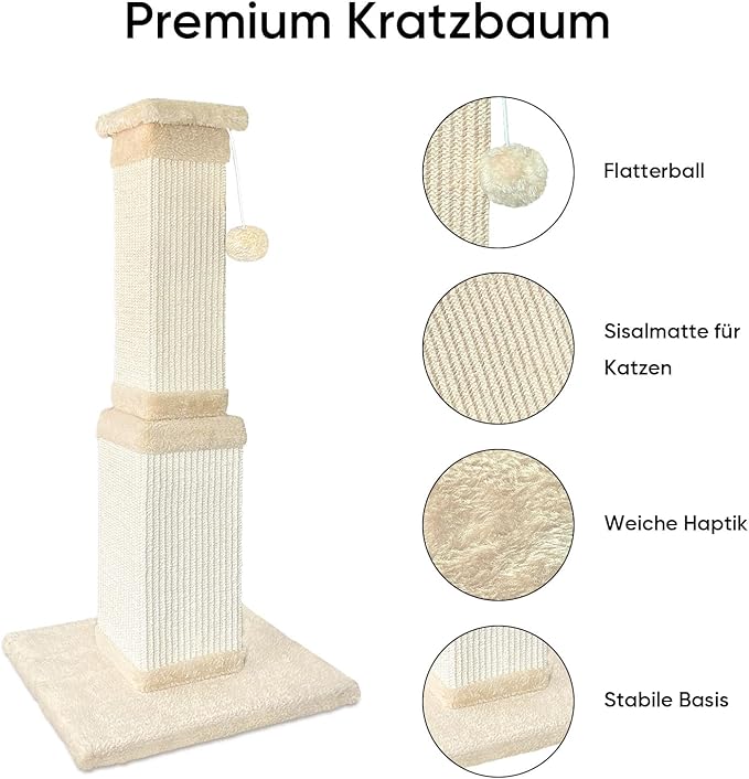 Cat Scratching Post for Large Cats, Cat Scratcher for Indoor Cats Adults, Sturdy Sisal Scratch Post to Protect Furniture, 32 Inch, Beige