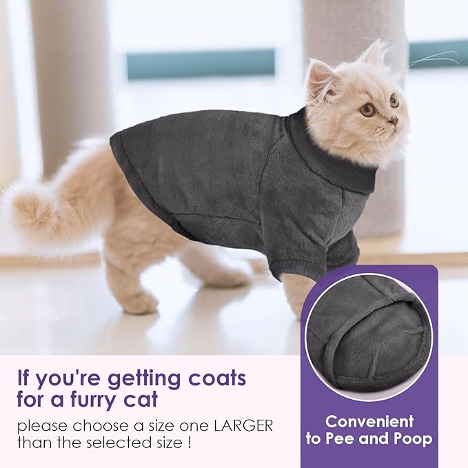 Turtleneck Sweater Coat for Cats, Sphynx Cat Clothes Pajamas for Cats Only, Kitten Fleece Pullover Sweaters with Sleeves, Pet Warm Jumpsuit Cat Sweatshirt for Cold Weather, Grey M