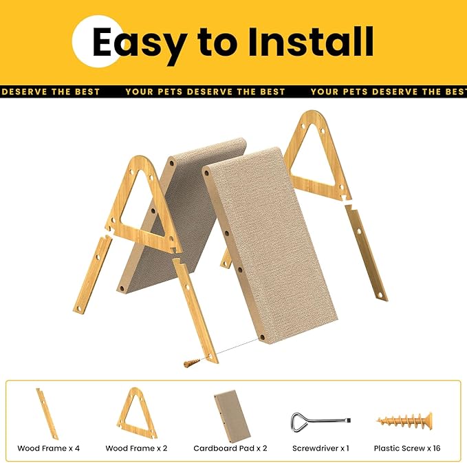 Conlun Cat Scratcher Cardboard with Wood Frame, 3-in-1 Vertical & Horizontal Scratching Pad, Reversible Cat Scratch Board, Durable Furniture Protector for Kittens & Small Cats