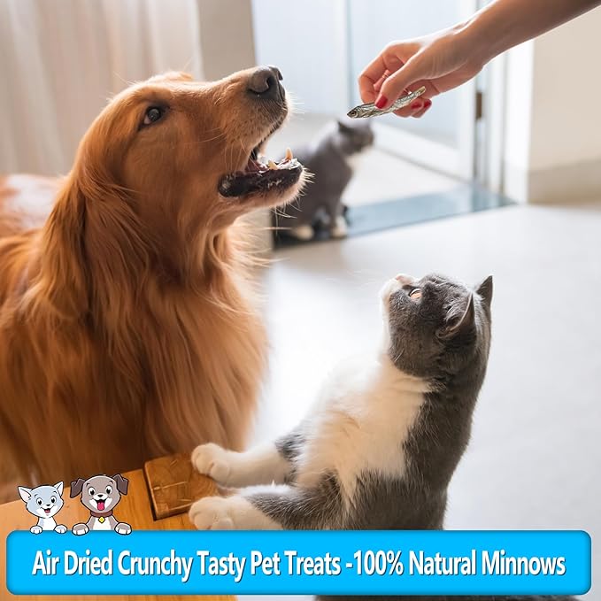 4.5 oz Natural Air-Dried Minnows for Dog and Cat Treats, 100% Natural, High-Protein Cat & Dog Treats, Single-Ingredient Fish Snacks for Training