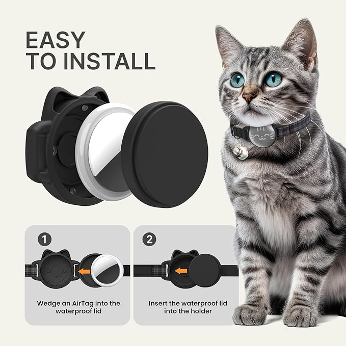 Waterproof Airtag 2nd & 1st Cat Collar, Breakaway Cat Airtag Collar with Luminous & Reflective Fish Pattern, Lightweight Kitten Collars for Apple Air tag, Hidden GPS Tracker Holder for Cats, Kittens